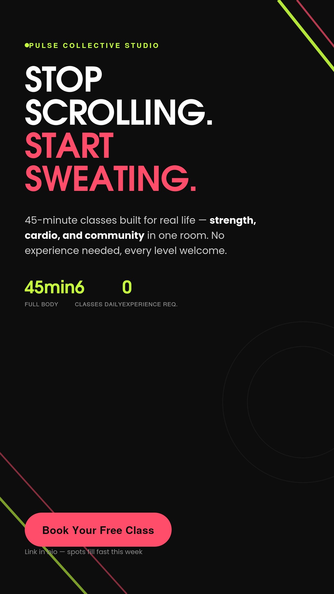 Stop Scrolling Start Sweating fitness studio TikTok graphic