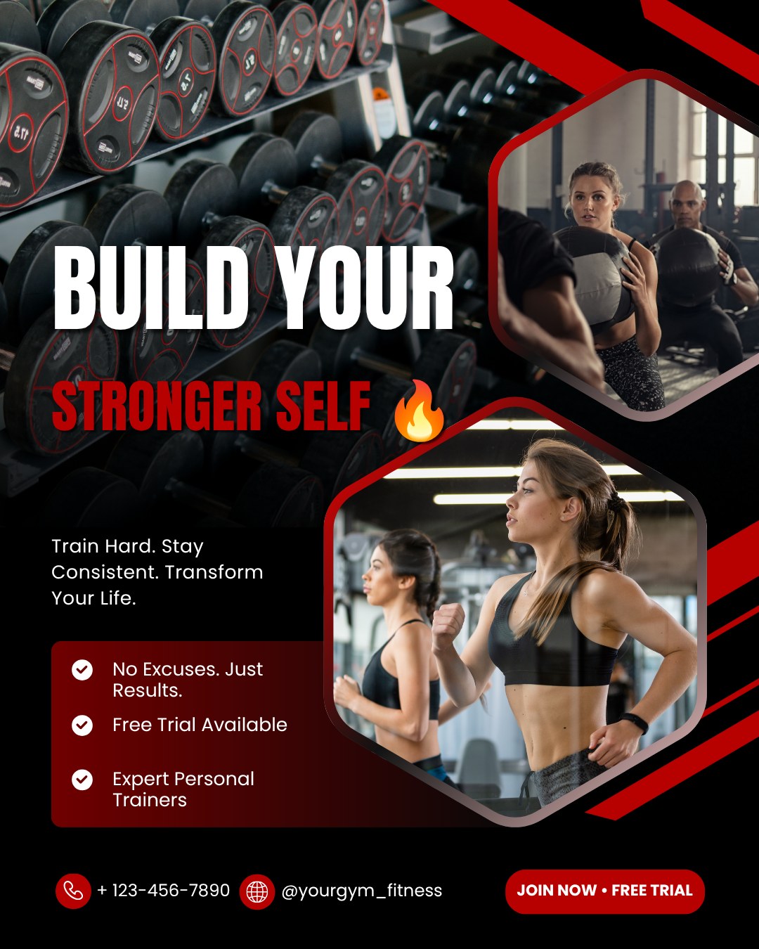 Build Your Stronger Self fitness gym promotional flyer